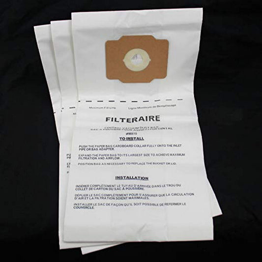 Central Vacuum Replacement Bags for Eureka, Beam, and Electrolux - 3 Pack