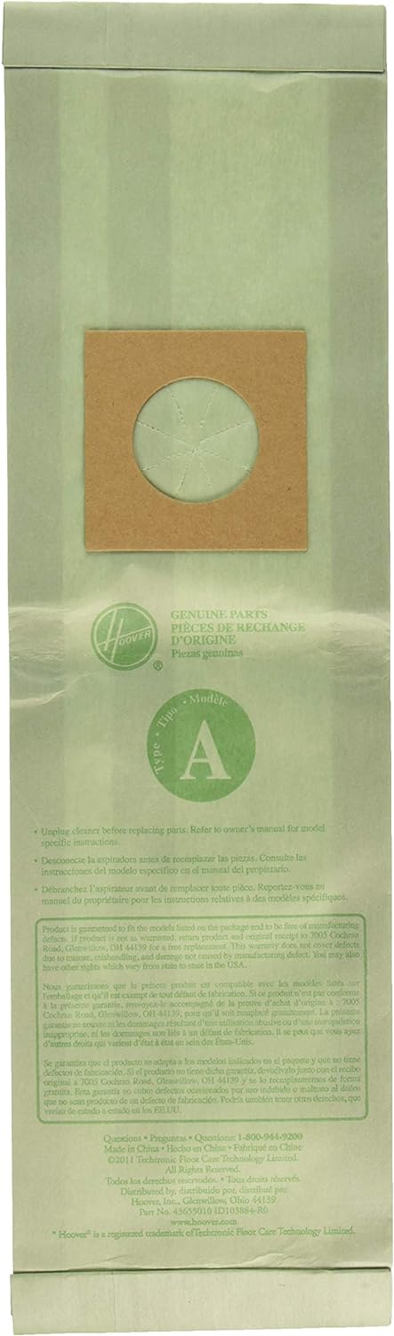 Vacuum Bags for Hoover Type A Vacuums - 9 Pack