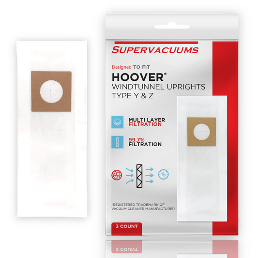 Supervacuums Micro Filtration Paper Vacuum Bags for Hoover Type Y & Z Windtunnel Upright Vacuum Cleaners