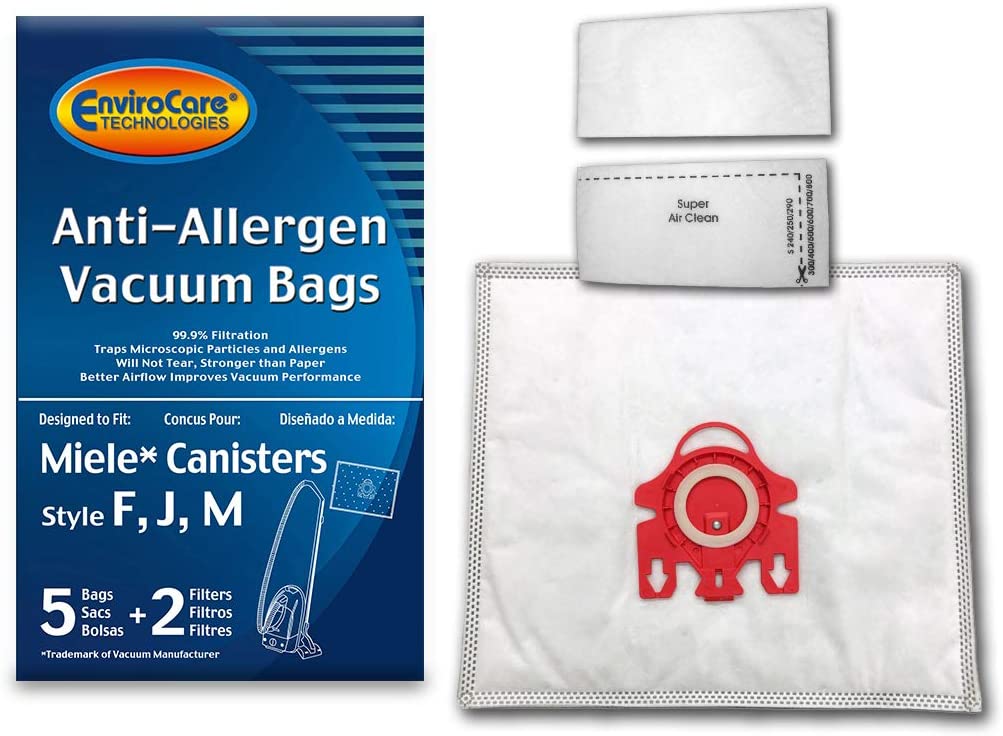 EnviroCare HEPA Vacuum Bags for Miele AirClean FJM - 5 Bags, 2 Filters - C205