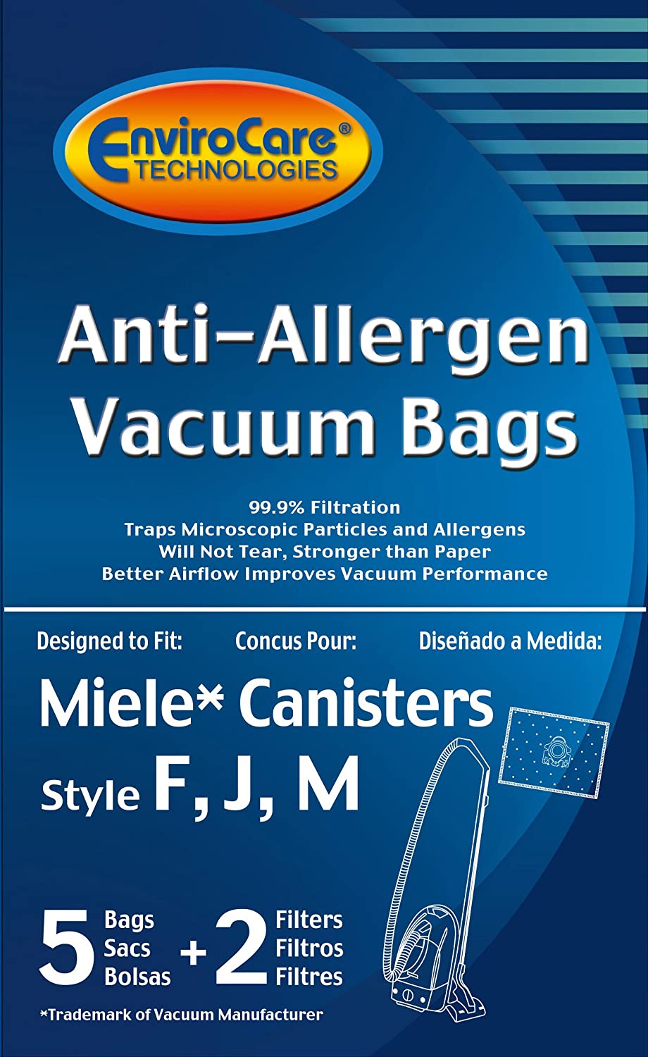 EnviroCare HEPA Vacuum Bags for Miele AirClean FJM - 5 Bags, 2 Filters - C205