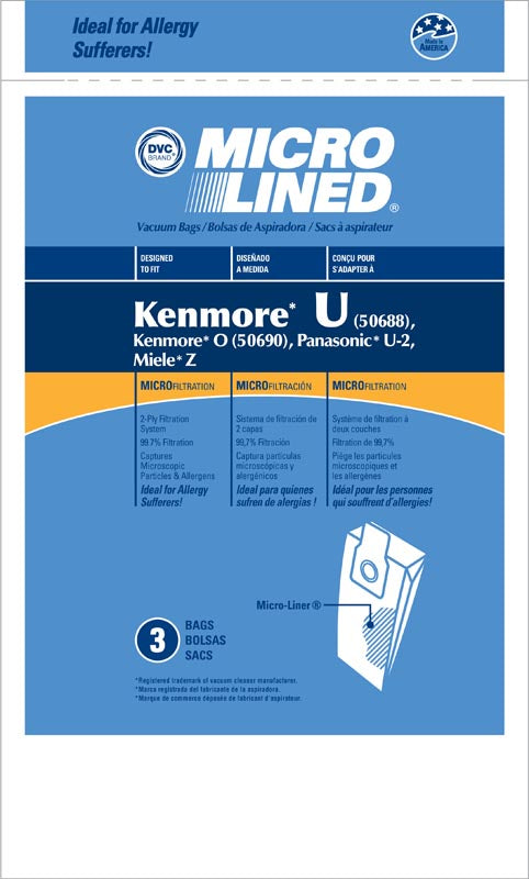 Kenmore 50688 U, 50690 O bags. 3 pack.