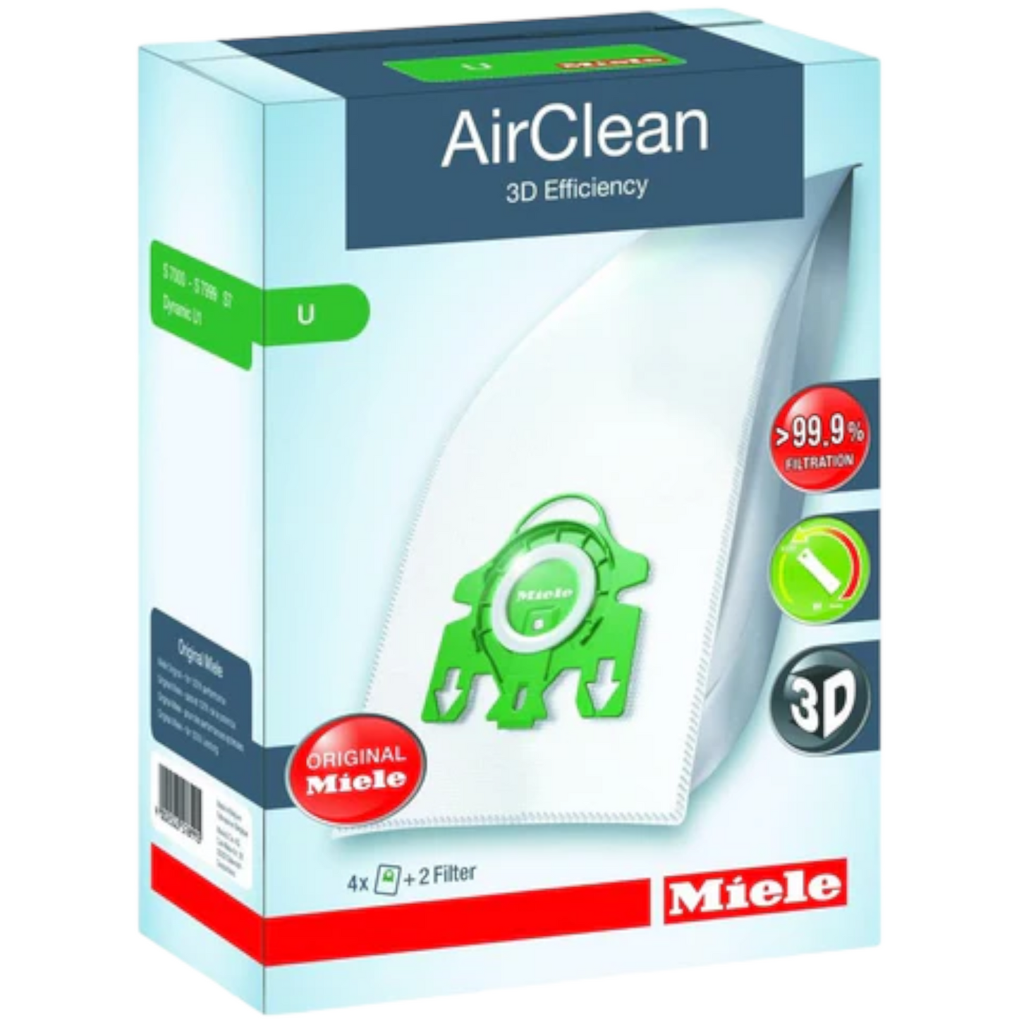 Miele AirClean 3D Efficiency Type U Bags - Genuine - 4 Pack