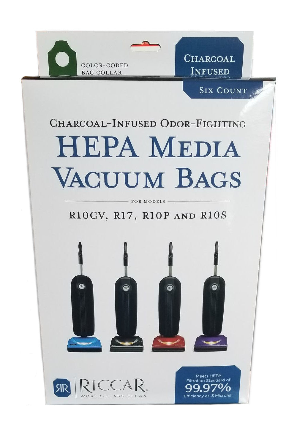 Riccar RLHC-6 Charcoal-Infused HEPA Vacuum Bags for R10CV, R17, R10P & R10S - 6 Pack