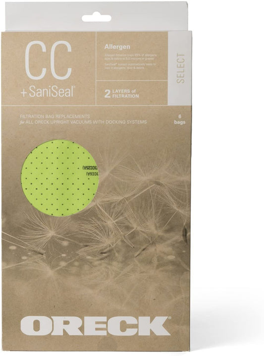 Oreck Anti-Allergen Vacuum Cleaner Bags for Type CC Uprights - 6 Pack - Green