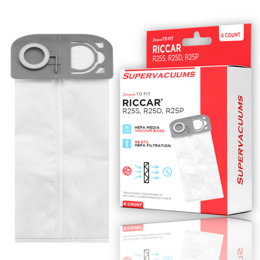 Supervacuums Deluxe HEPA Vacuum Cleaner Bags for Use with Riccar R25 Series Vacuum Cleaners | 6-Pack